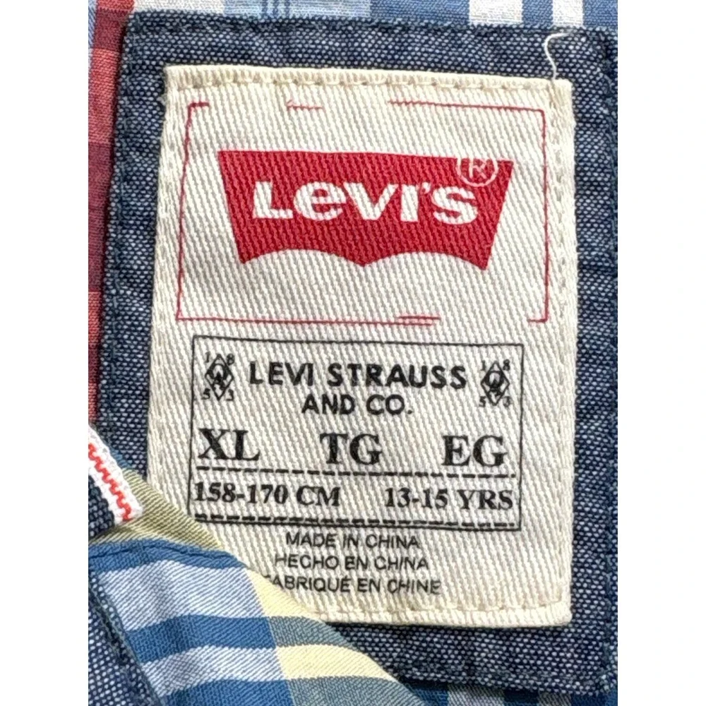 Levis Mens NEW Y2K XL Western Pearl Snap Plaid Shirt Blue Yellow Red Long Sleeve